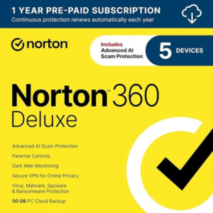 Norton 360 Deluxe 2025, Antivirus software for 5 Devices with Auto-Renewal