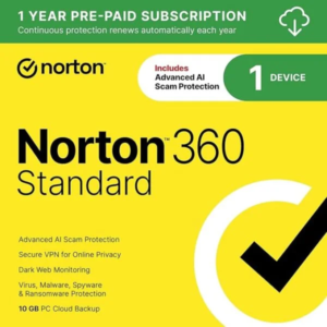 Norton 360 Standard 2025, Antivirus software for 1 Device with Auto-Renewal