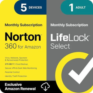 Norton 360 with LifeLock Select Bundle, 1 Year Subscription - 5 Devices