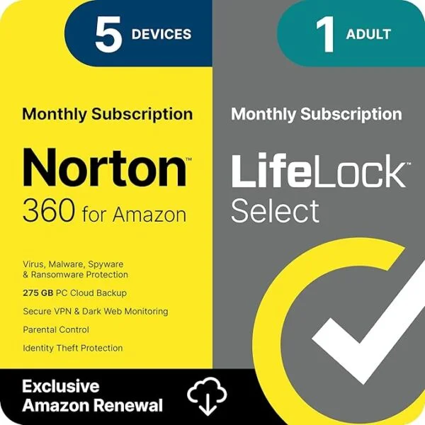 Norton 360 with LifeLock Select Bundle, 1 Year Subscription - 5 Devices